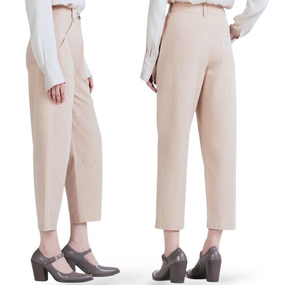 New $325 DEREK LAM 10 CROSBY Peirson Utility Ankle Barrel Pants Twill Khaki Tan - Picture 2 of 14
